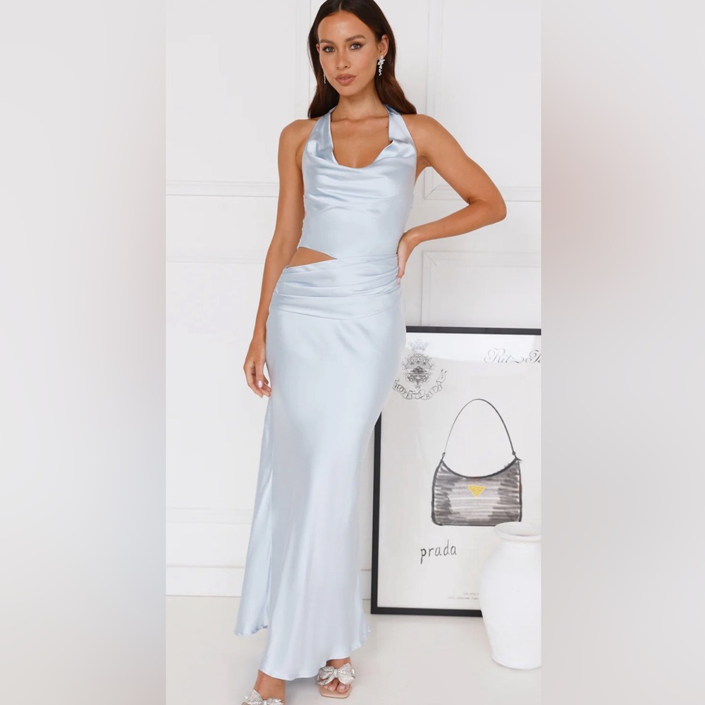 HALTER SATIN MAXI DRESS BLUE